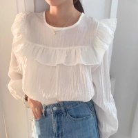 Belle Cie/ベルシー Belle Cie トップス 長袖 シアー フリル リボン かわいい ガーリー 春夏 レディース 韓国ファッション フェミニン 大人 シアートップス /506921783