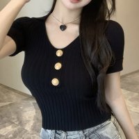 Zoe Jenko/ゾエ ジェンコ Zoe Jenko フロントボタンリブ半袖トップス 10357/506922086