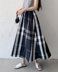 Lily of Valley/リリーオブバリー Lily of Valley ウエストゴム フレア ロング チェック柄 スカート カジュアル ふんわり ゆったり 上品/506927935