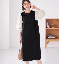 Viola e Viola/ヴィオラ エ ヴィオラ Viola e Viola なめらかポンチ 袖切替ドッキングワンピース/506929207