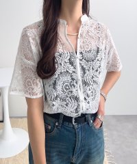 KOBE LETTUCE/コウベレタス KOBE LETTUCE バンドカラー花柄シアーレースブラウス [C7246]/506929375