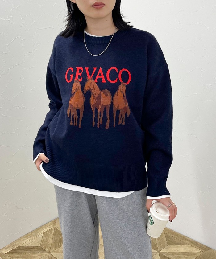 美品【GEVACO/ゲバコ】スポーティーロゴジャガードプルオーバー
