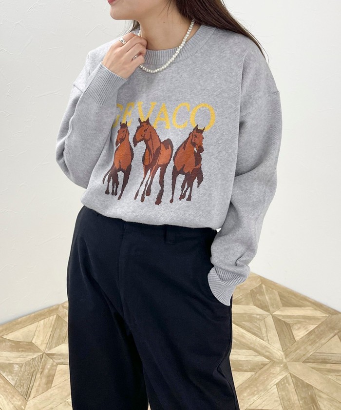 美品【GEVACO/ゲバコ】スポーティーロゴジャガードプルオーバー
