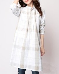 Lily of Valley/リリーオブバリー Lily of Valley チェック 柄 チュニック シャツ ワンピース チュニックワンピース チュニックシャツ 長袖 ロング スタンドカラ/506927923