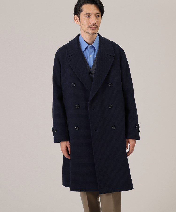 【美品】ネイビー チェスターコート SKINNY】ウールブレンドニットチェスターコート/ネイビー/4S