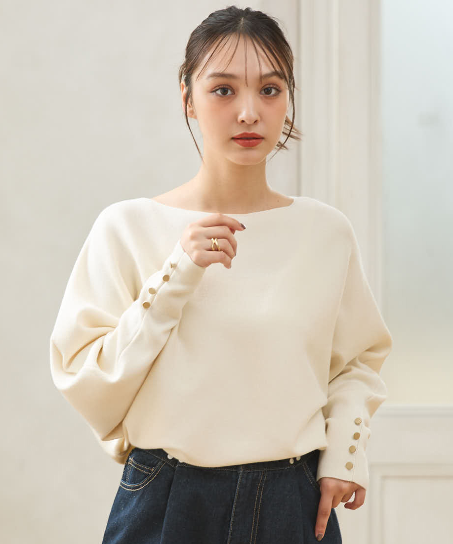 イング INGNI ニットカーディガン ドルマンスリーブ 七分袖 M セールイング INGNI 12G袖釦ドルマンニット(506935564) | イング