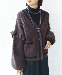 SHIPS WOMEN/【WEB限定】袖 フリル チルデン ケーブル ライン カーディガン/506947225
