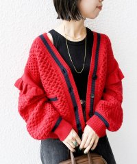 SHIPS WOMEN/【WEB限定】袖 フリル チルデン ケーブル ライン カーディガン/506947225