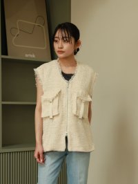 Vicente/ヴィセンテ Vicente Tweed collarless gilet/506947958