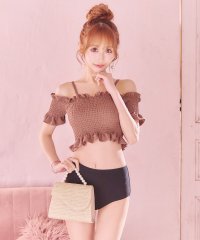 Retica/レティカ Retica 水着 オフショルシャーリングビスチェ体型カバーハイウエスト韓国風タンキニ【返品不可商品】/506948618