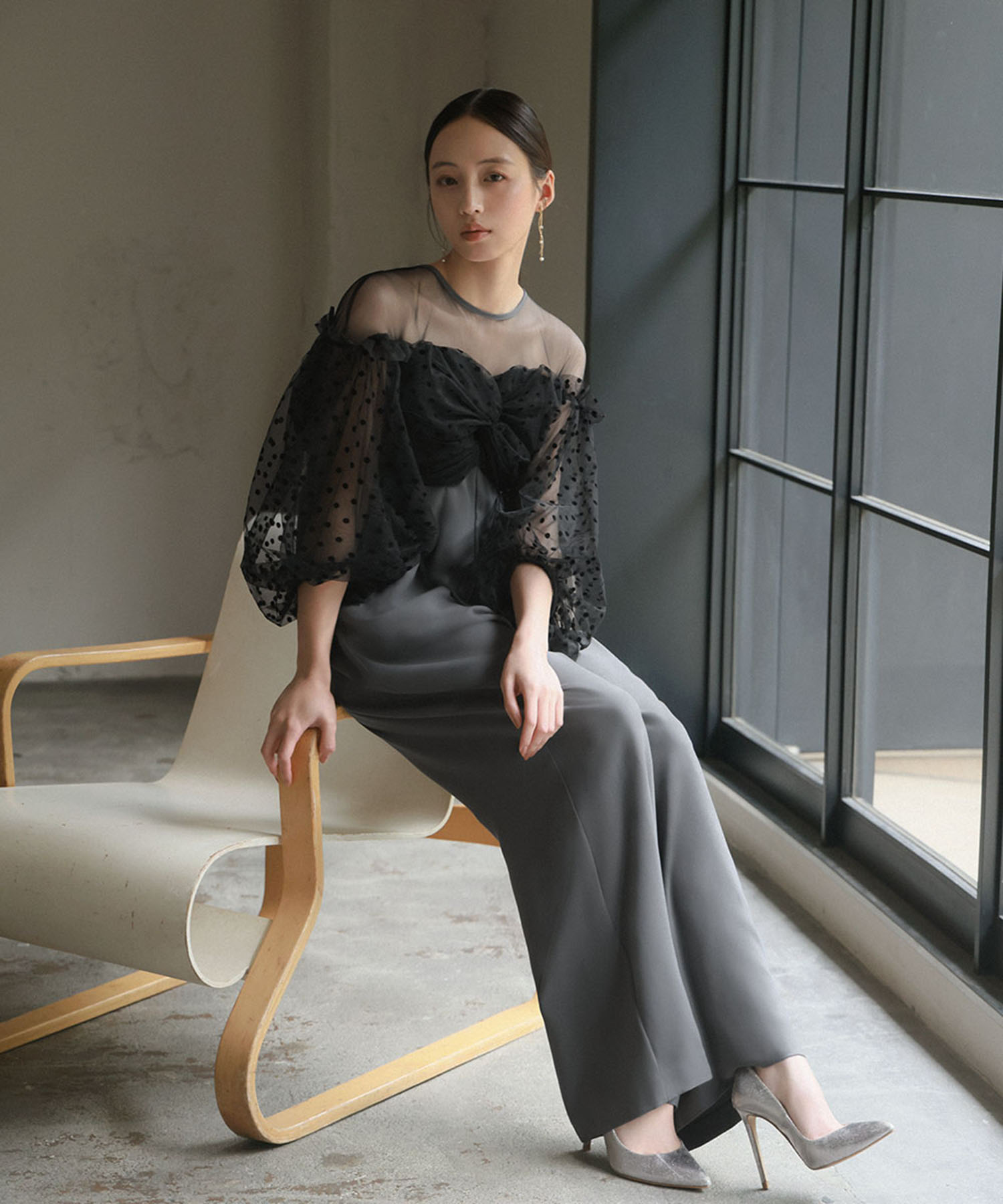 フロッキードットシアーオールインワン　S ガール GIRL フロッキードットシアーオールインワン 結婚式