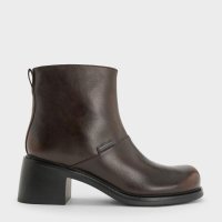 CHARLES & KEITH/ステッチトリム ブロックヒールアンクルブーツ/506949908