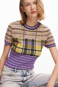 Desigual/デシグアル Desigual ストライプとチェックのニットTシャツ/506951842
