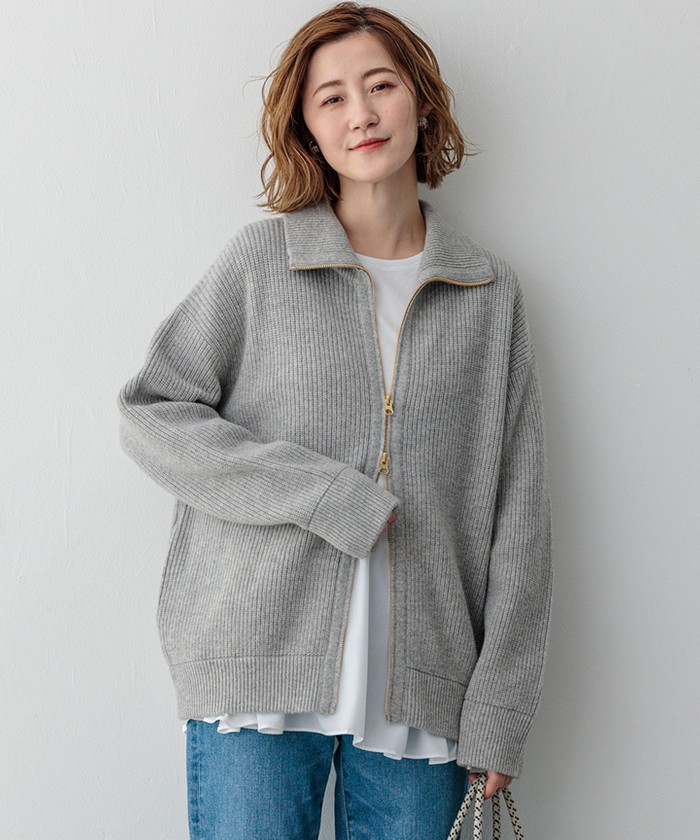23区カシミヤブランドニットアップブルゾン 洗える】カシミヤブレンド ジップアップ ニットブルゾン / 23区