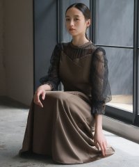 GIRL/ガール GIRL ダイヤチュール切り替えギャザースリーブフレア ロング丈 結婚式 ワンピース パーティードレス/506948694
