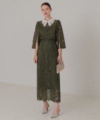 Leja/レジャ Leja リーフレースカラースリットスリーブIラインセットアップ美脚効果結婚式 パーティードレス 成人式 20代 30代 40代/506972540