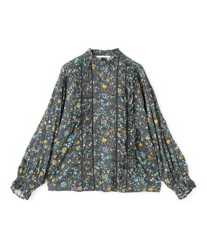 【SOULEIADO】コットンプリント フロントフリルブラウス SOULEIADO ブラウス シャツ コットンプリント フロントフリル
