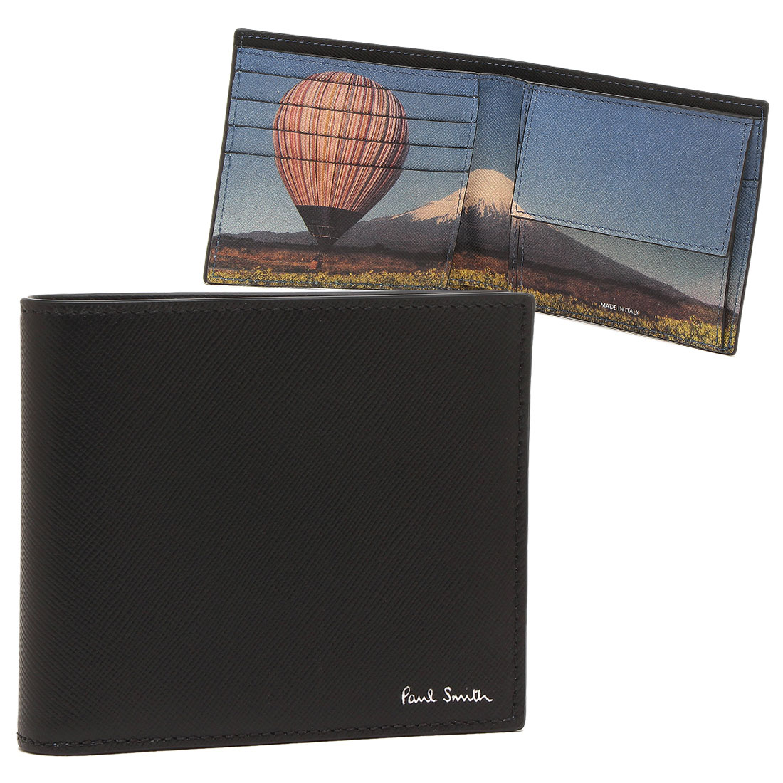 ポールスミス Paul Smith 二つ折り財布 気球 富士山 ブラック