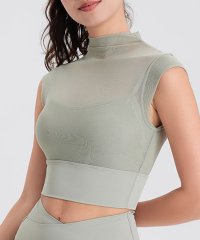 TeddyShop/テディショップ Teddyshop レディース クロップド丈レイヤード風ブラ一体型メッシュヨガトップス/506988921
