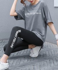 TeddyShop/テディショップ Teddyshop レディース 半袖英字ロゴアシンメトリーヨガトップス+レギンス 上下2点セット/506988918