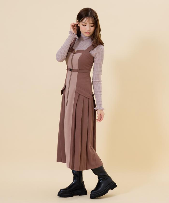 セール 30%OFF】バイカラーサイドプリーツジャンパースカート