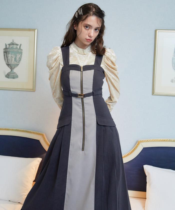 セール 30%OFF】バイカラーサイドプリーツジャンパースカート