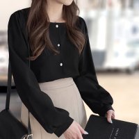 ica/アイカ ica ふんわり パフスリーブ スクエアネック ノーカラー 長袖 シフォン ブラウス きれいめ おしゃれ シンプル オフィス OL ビジネス カジュアル/507004757