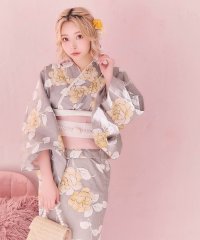 Retica/レティカ Retica グレー地×イエロー牡丹 ゆかた3点セット (浴衣+平帯+下駄)/507005370