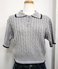 VIVIDLADY/ビビッドレディ VIVIDLADY ケーブル柄襟付き配色ニット半袖レディース 春ニット/507005939