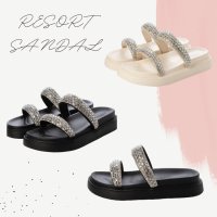 Tomieco/トミエコ Tomieco ビジューサンダル フラットソール キラキラ飾り/507006034