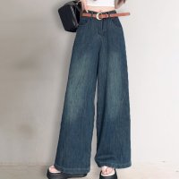 ica/アイカ ica ロング丈 ヴィンテージ加工 ワイドデニムパンツ ワイドパンツ デニムパンツ ジーンズ ジーパン Gパン ワイドレッグ ロング ゆったり 大きいサ/507008830