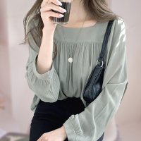 ica/アイカ ica 涼しい 薄手 楊柳 シフォン スクエアネック 長袖 シースルー プルオーバー ギャザー ブラウス きれいめ おしゃれ オフィス カジュアル 春夏/507008835