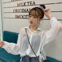 Belle Cie/ベルシー Belle Cie シアーシャツ レディース シアートップス 脇リボン ガーリー 韓国ファッション オーガンジー 長袖シャツ ベルシー 秋服 オルチャ/507008842