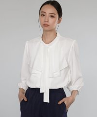Flolia/フロリア Flolia ボウタイラッフルスタンドカラー七分袖ビジネスブラウス【洗える】/507009171