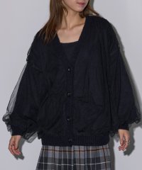 MAISON BREEZE reveur/MAISON BREEZE reveur アルパカタッチ ニット チュール ドッキング カーディガン ライトアウター Vネック 長袖 ぽわん袖/507010485