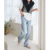 KOBE LETTUCE/コウベレタス KOBE LETTUCE 綿100%ハイウエストストレートワイドデニムパンツ【プチ】 [M4060]/506889486