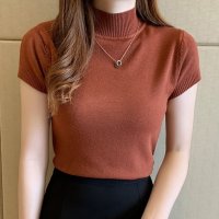 Lily of Valley/リリーオブバリー Lily of Valley 無地 ハイネック 半袖 カラーニット きれいめ 清楚 タイト シンプル カジュアル 春夏/507011661