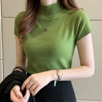 Lily of Valley/リリーオブバリー Lily of Valley 無地 ハイネック 半袖 カラーニット きれいめ 清楚 タイト シンプル カジュアル 春夏/507011661