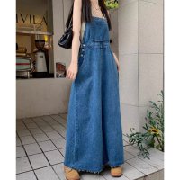 Belle Cie/ベルシー Belle Cie ジャンスカ サロペット スカート デニムスカート ロング フレア レディース 韓国ファッション シンプル ベーシック 体型カバー /507011771