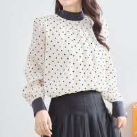 REAL STYLE/リアルスタイル REAL STYLE ブラウス レディース 長袖 オフィス ドット柄 黒 白 リボン ボウタイ 春 秋 薄手 トップス シャツ おしゃれ きれい/507016704