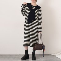 REAL STYLE/リアルスタイル REAL STYLE ワンピース レディース 秋冬 長袖 ニットソー ボーダー 暖かい あったか 防寒 ロング丈 きれいめ ゆったり 体型カバー/507016773