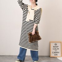 REAL STYLE/リアルスタイル REAL STYLE ワンピース レディース 秋冬 長袖 ニットソー ボーダー 暖かい あったか 防寒 ロング丈 きれいめ ゆったり 体型カバー/507016773