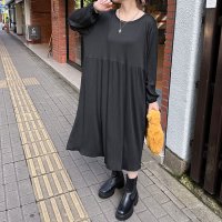 REAL STYLE/リアルスタイル REAL STYLE ワンピース レディース ロング丈 秋 春 長袖 プリーツ フレア きれいめ カジュアル 薄手 膝下 ゆったり 無地 丸首 /507016781