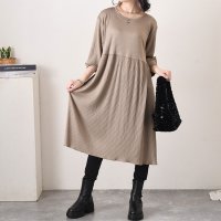 REAL STYLE/リアルスタイル REAL STYLE ワンピース レディース ロング丈 秋 春 長袖 プリーツ フレア きれいめ カジュアル 薄手 膝下 ゆったり 無地 丸首 /507016781