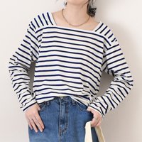 REAL STYLE/リアルスタイル REAL STYLE カットソー レディース 長袖 ボーダー柄 トップス ロンT 秋 冬 薄手 スクエアネック カジュアル かわいい ゆったり /507016794