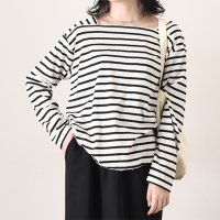 REAL STYLE/リアルスタイル REAL STYLE カットソー レディース 長袖 ボーダー柄 トップス ロンT 秋 冬 薄手 スクエアネック カジュアル かわいい ゆったり /507016794
