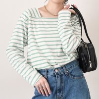 REAL STYLE/リアルスタイル REAL STYLE カットソー レディース 長袖 ボーダー柄 トップス ロンT 秋 冬 薄手 スクエアネック カジュアル かわいい ゆったり /507016794