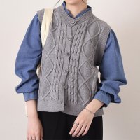 REAL STYLE/リアルスタイル REAL STYLE ケーブルニット シャツ レディース ドッキング トップス ベスト 長袖 秋冬 デニム おしゃれ 重ね着風 防寒 あったか /507016804