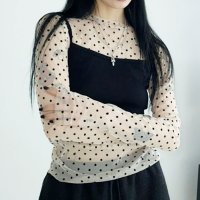REAL STYLE/リアルスタイル REAL STYLE シアートップス レディース 長袖 インナー UVケア ドット柄 シースルー 透け感 カットソー 可愛い 重ね着 薄手 おし/507016807
