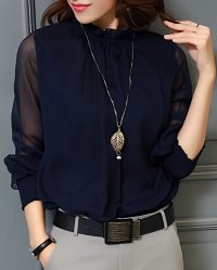 Lily of Valley/リリーオブバリー Lily of Valley オフィスカジュアル きれいめ 上品 シフォン シャツ ブラウス 長袖 透け感 シースルー シアー/507017054